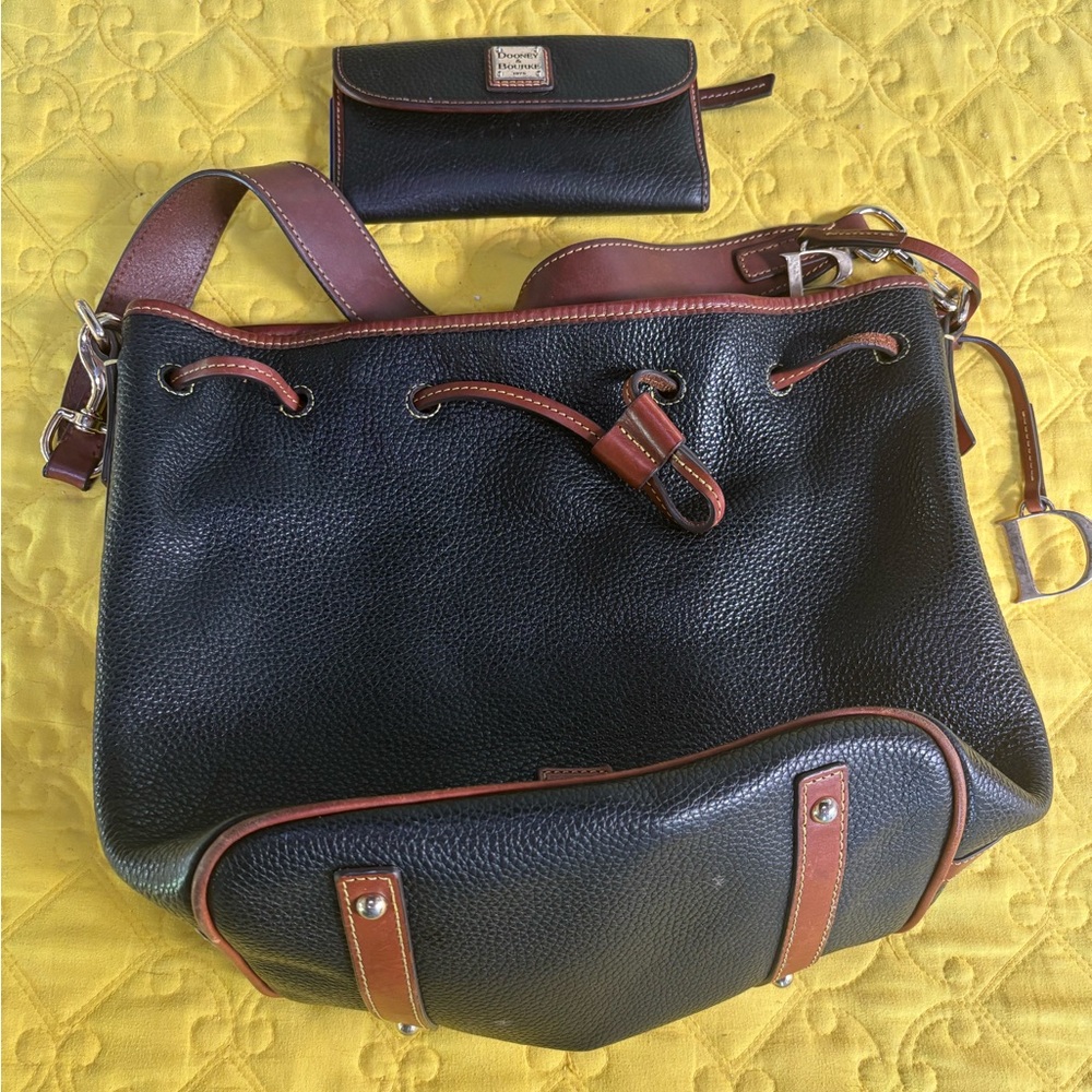 Black and Brown Leather Bag with Wallet